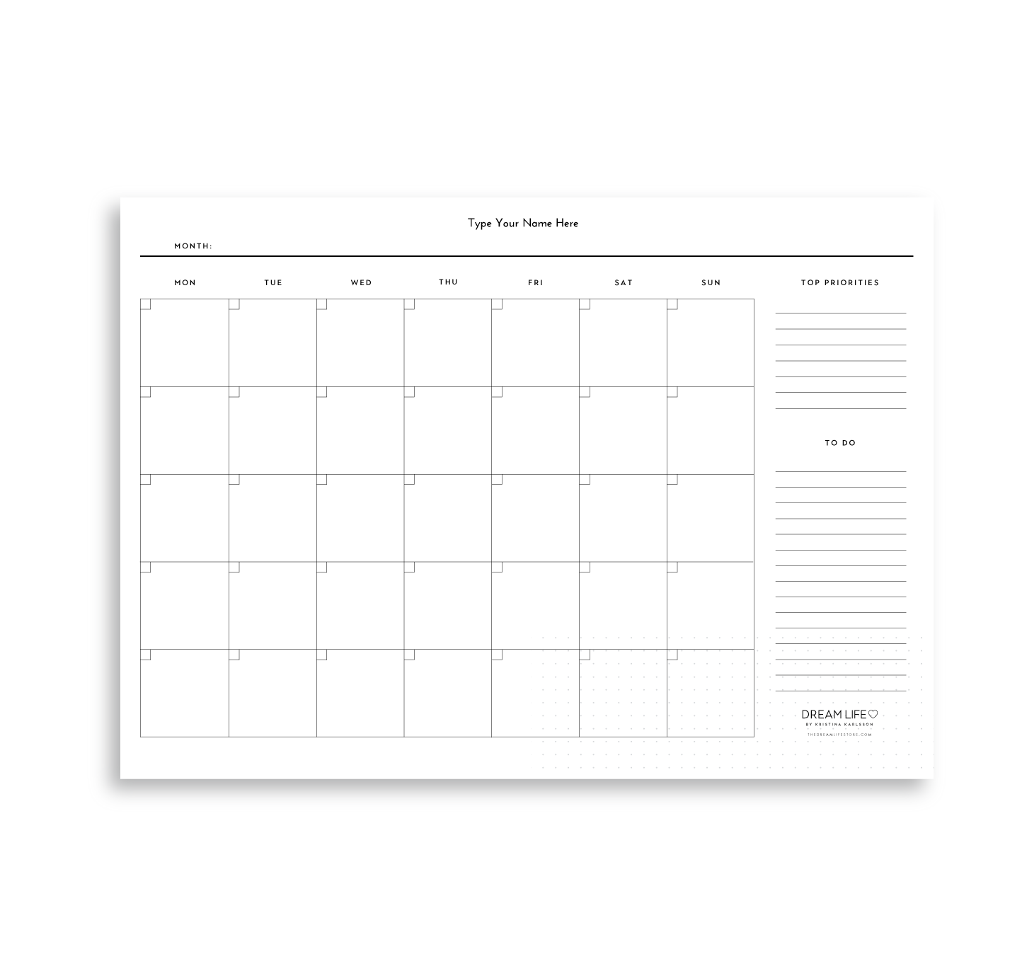 A4 Monthly Dashboard Notepad – Dream Life