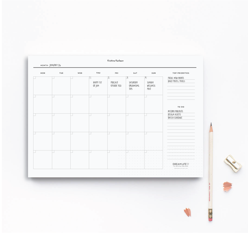 A4 Monthly Dashboard Notepad – Dream Life