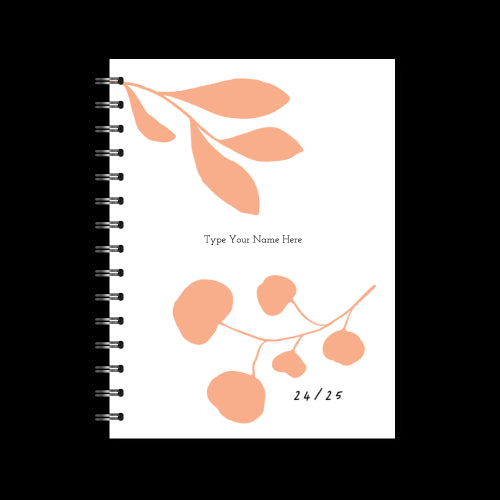 A5 Spiral 24/25 Mid-Year Diary - Leaves - Peach