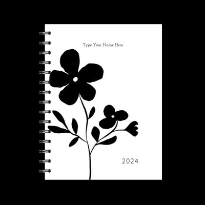 A5 2024 Spiral Teacher Weekly Diary - Flower - Black