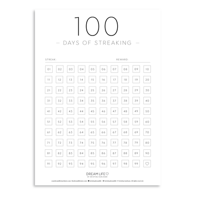 100 days STREAKING TRACKER  - Downloadable PDF