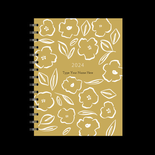 A5 2024 Spiral Family Diary - Floral - Mustard