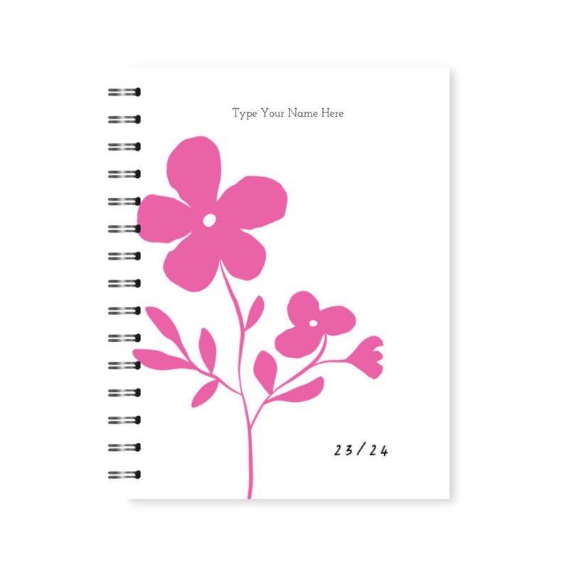 A5 Spiral 23/24 Mid-Year Diary - Flowers - Pink