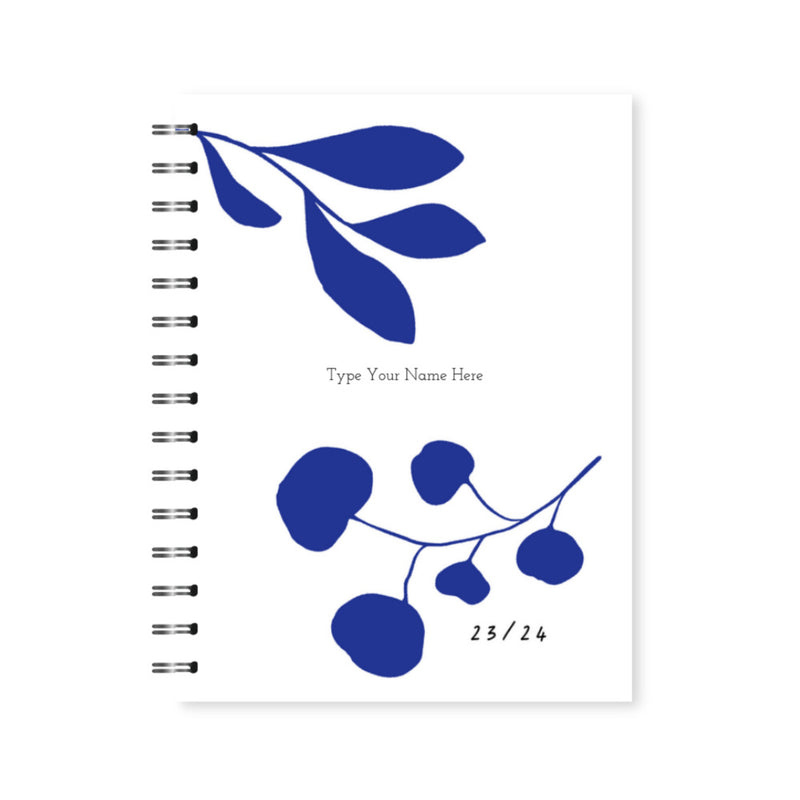 A5 Spiral 23/24 Mid-Year Diary - Leaves - Blue