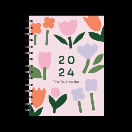 A5 2024 Spiral Week to a Page Diary - Bloom - Pink
