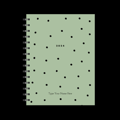 A5 2024 Spiral Vertical Weekly Diary - Dots - Green