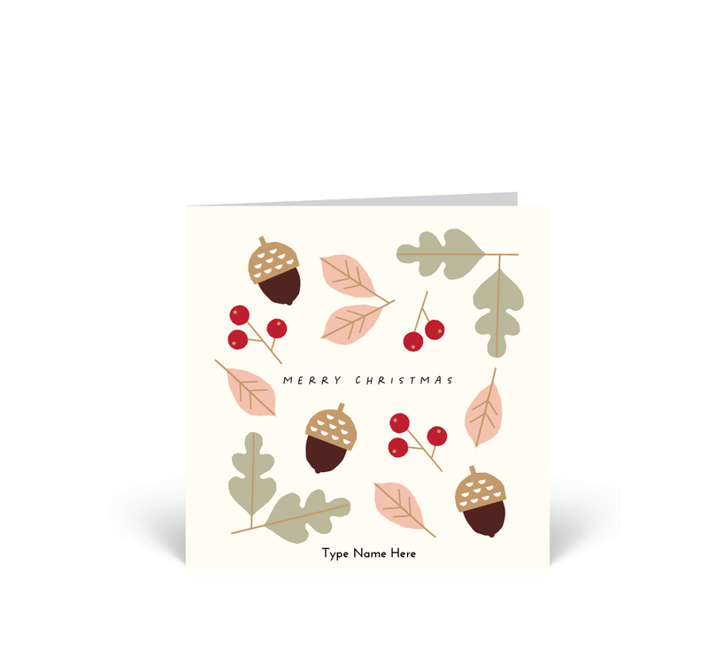 Personalised Christmas Cards 10 Pack - Berries - Red