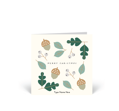 Personalised Christmas Cards 10 Pack - Berries - Green