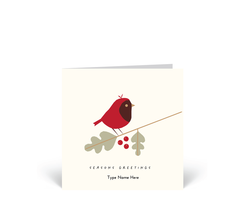 Personalised Christmas Cards 10 Pack - Bird - Red