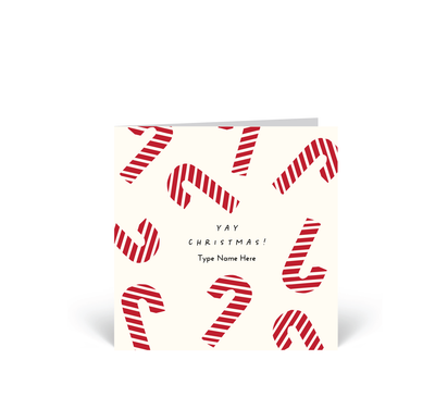 Personalised Christmas Cards 10 Pack - Cane - Red