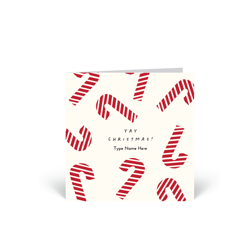 Personalised Christmas Card - Cane - Red