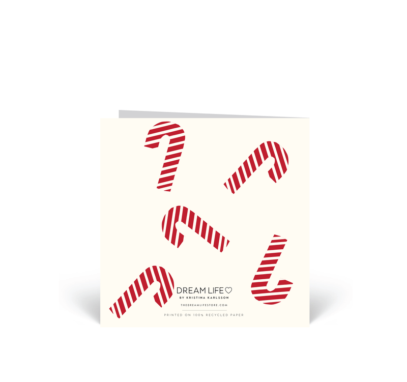 Personalised Christmas Cards 10 Pack - Cane - Red