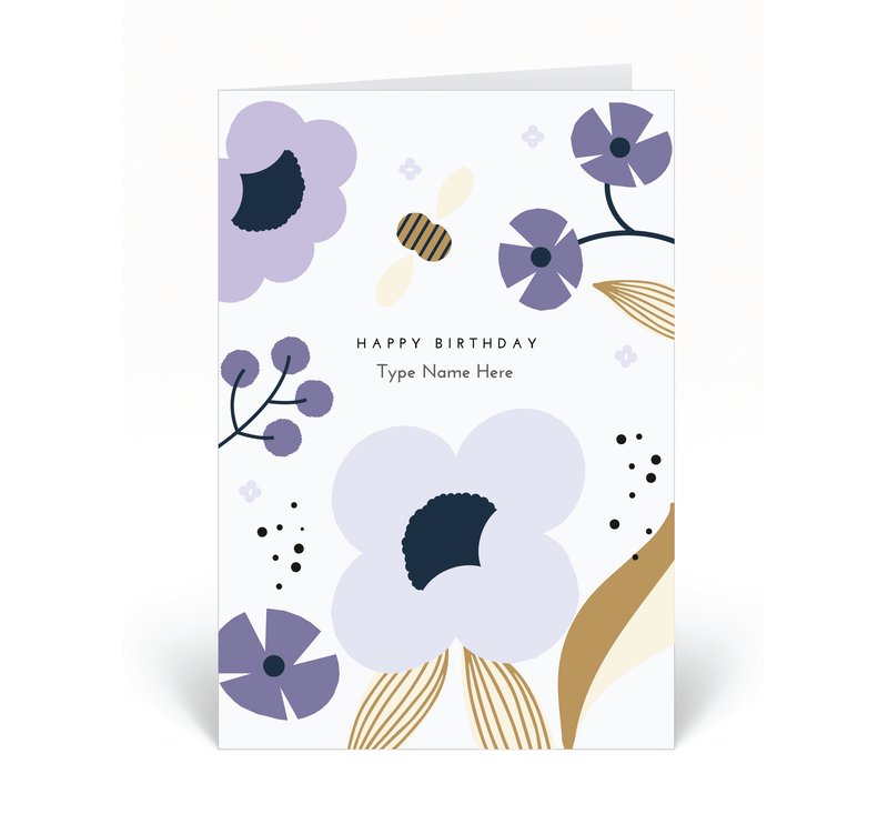 Personalised Card - Happy Birthday - Floral - Lilac