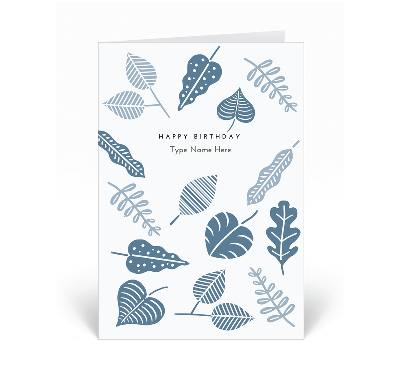 Personalised Card - Happy Birthday - Leaves - Blue