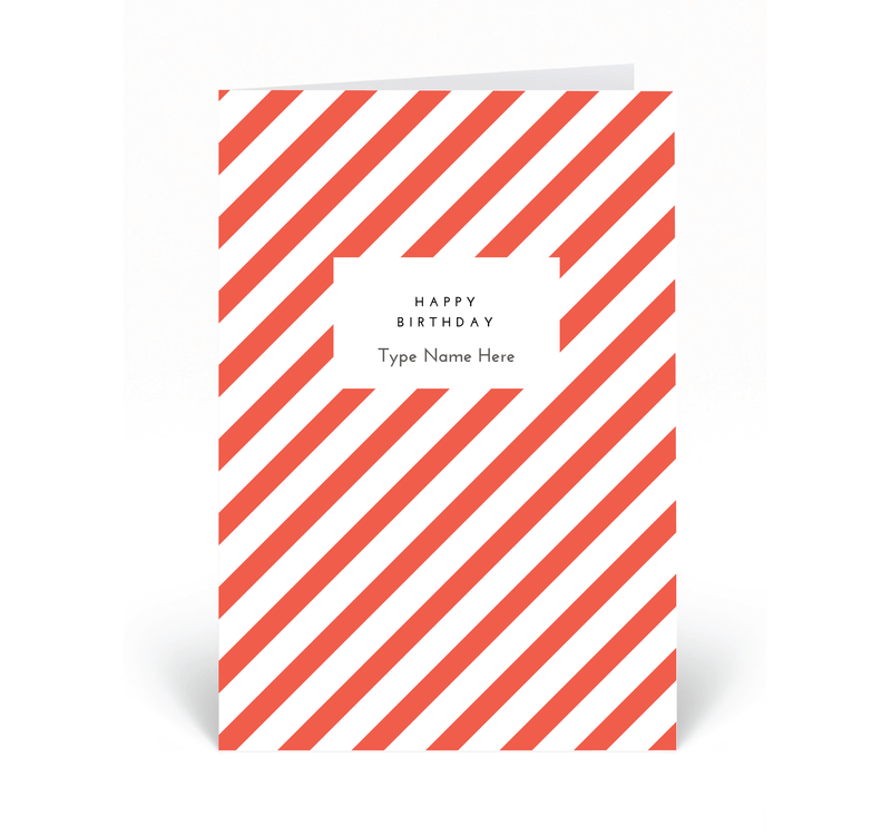 Personalised Card - Happy Birthday  - Stripe - Red