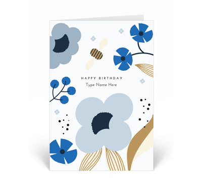 Personalised Card - Happy Birthday - Floral - Blue