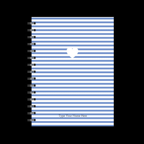 A5 Spiral Journal - Stripe Heart - Blue