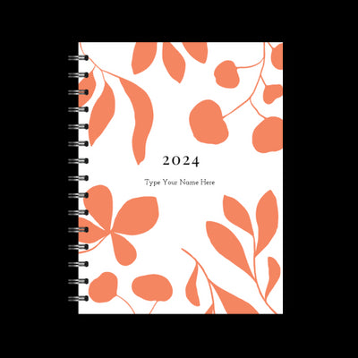 A5 2024 Spiral Weekly Spread Diary - Leaves - Terracotta