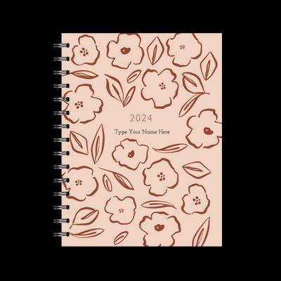 A5 2024 Spiral Family Diary - Floral - Rose