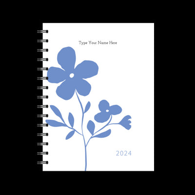 A5 2024 Spiral Teacher Weekly Diary - Flower - Cornblue