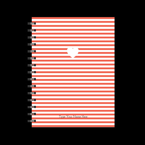 A5 Spiral Journal - Stripe Heart - Red
