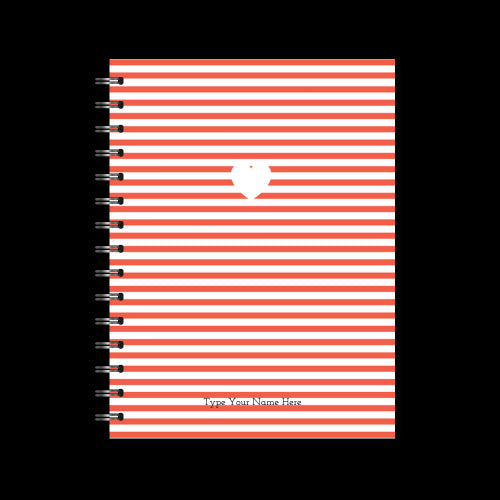 A5 Spiral Journal - Stripe Heart - Red