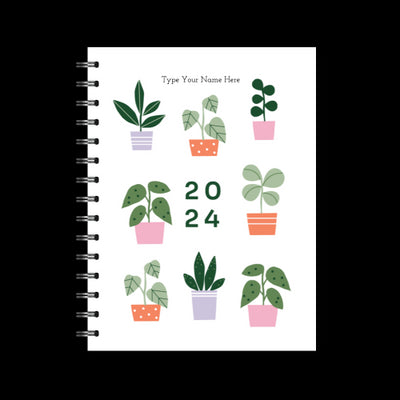 A5 2024 Spiral Weekly Spread Diary - Plants - White