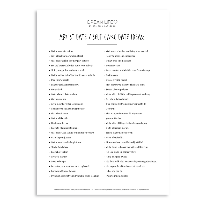 BONUS Self-Care Date / Artist Date Ideas - FREE Downloadable