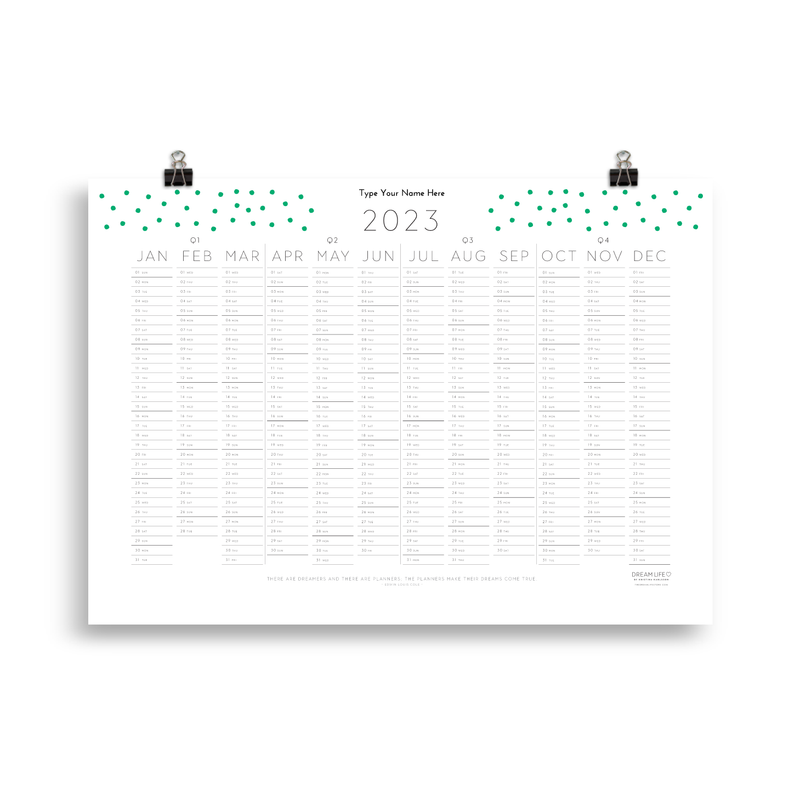 2023 Wall Calendar - Dots - Green