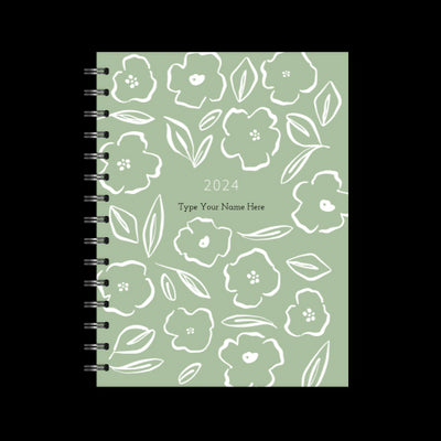 A5 2024 Spiral Family Diary - Floral - Sage