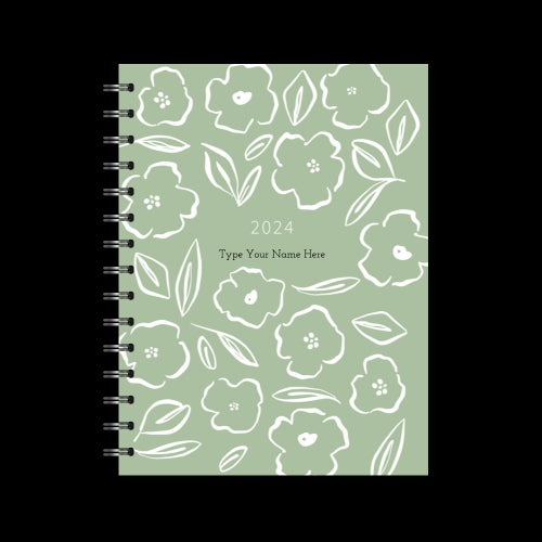 A5 2024 Spiral Family Diary - Floral - Sage