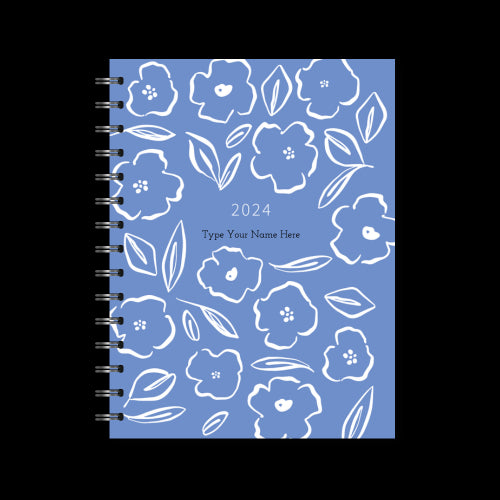 A5 2024 Spiral Family Diary - Floral - Cornblue
