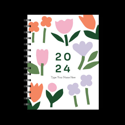 A5 2024 Spiral Week to a Page Diary - Bloom - White