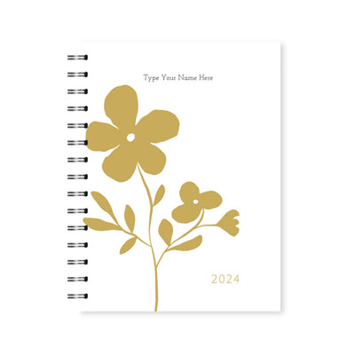 A5 2024 Spiral Teacher Weekly Diary - Flower - Mustard