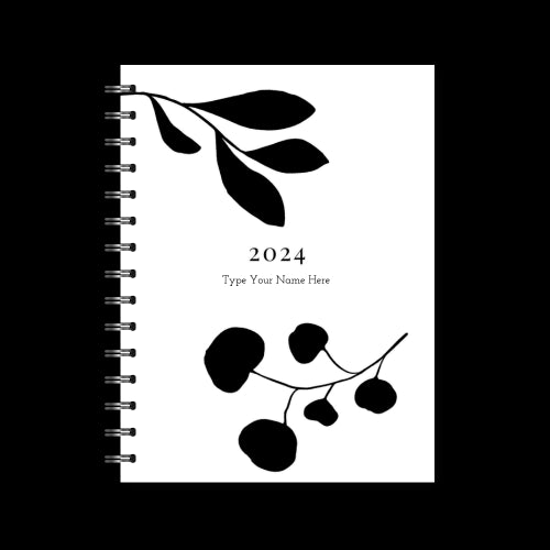 A5 2024 Spiral Family Diary - Leaf - Black