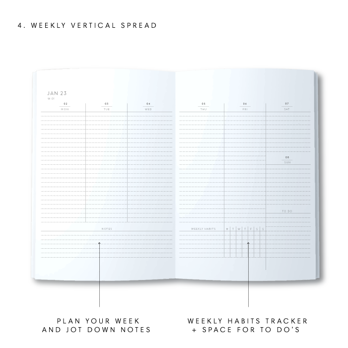 A5 2023 Vertical Weekly Diary - Stripe - Black