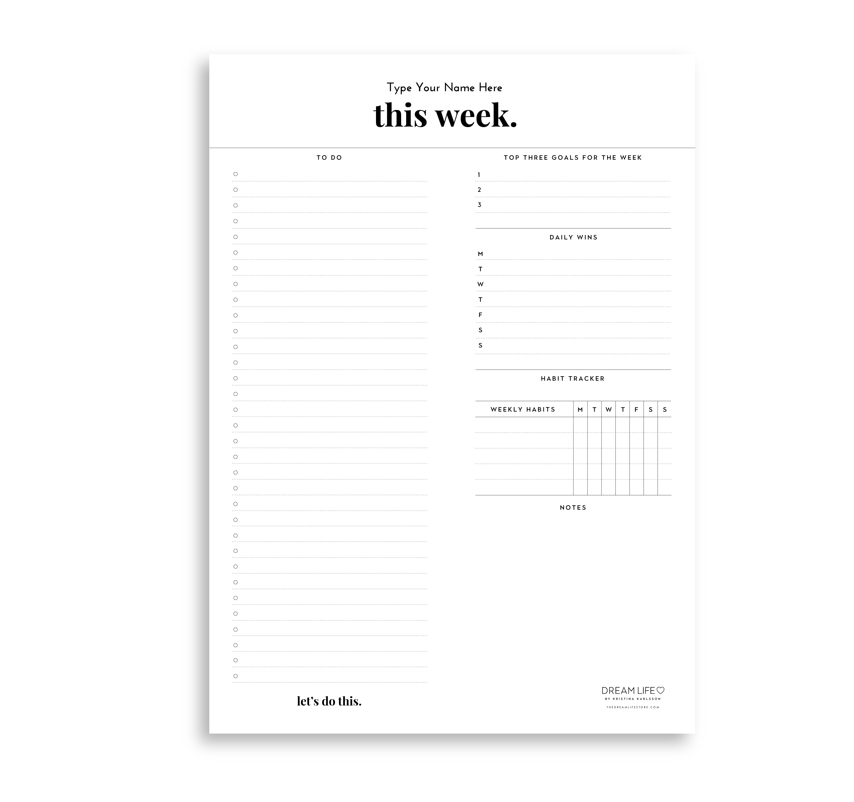 A4 Weekly Goals Notepad - Minimal – Dream Life