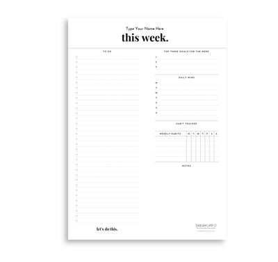 A4 Weekly Goals Notepad - Minimal