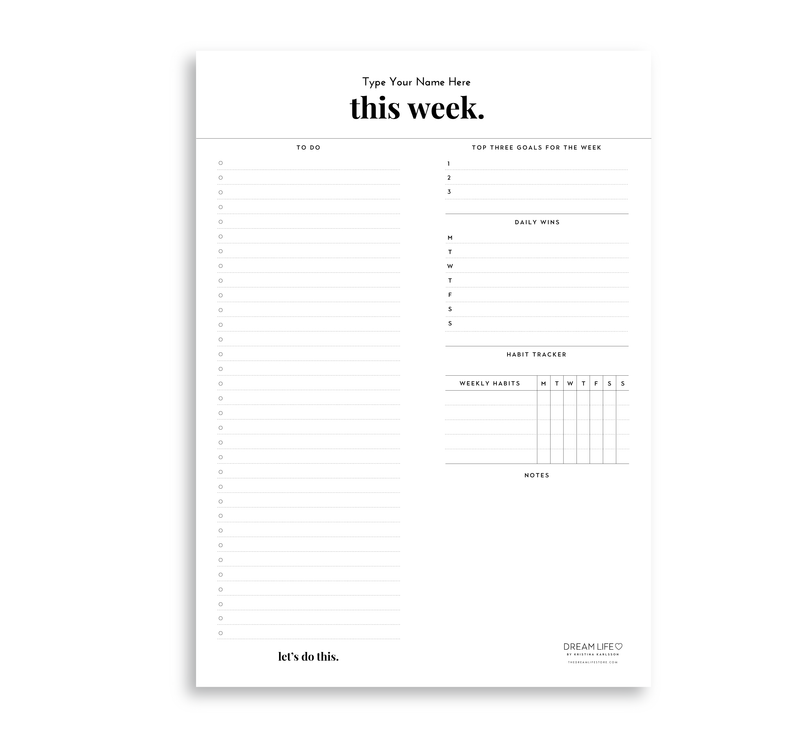 A4 Weekly Goals Notepad - Minimal