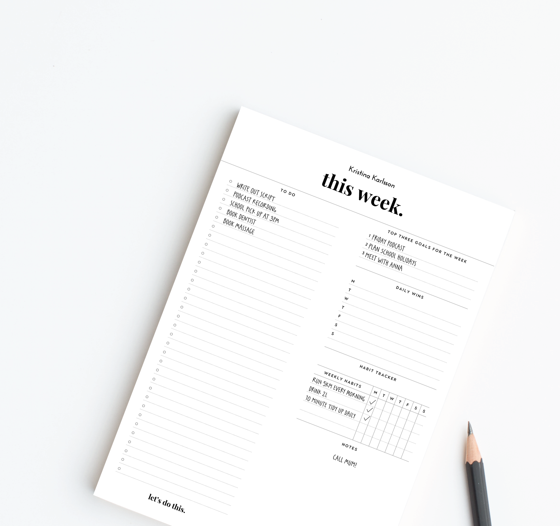 A4 Weekly Goals Notepad - Minimal – Dream Life