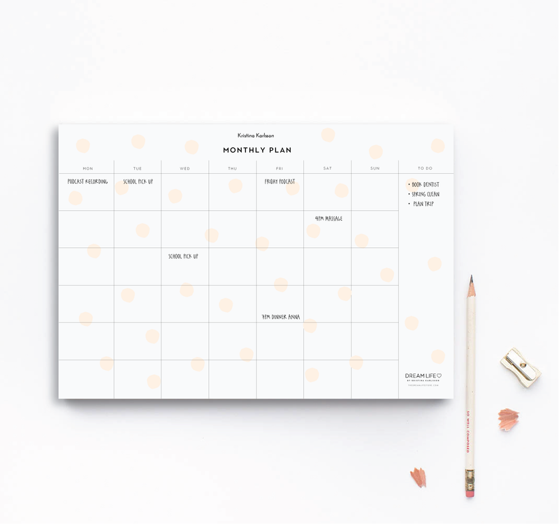 A4 Monthly Notepad - Dots - Blush