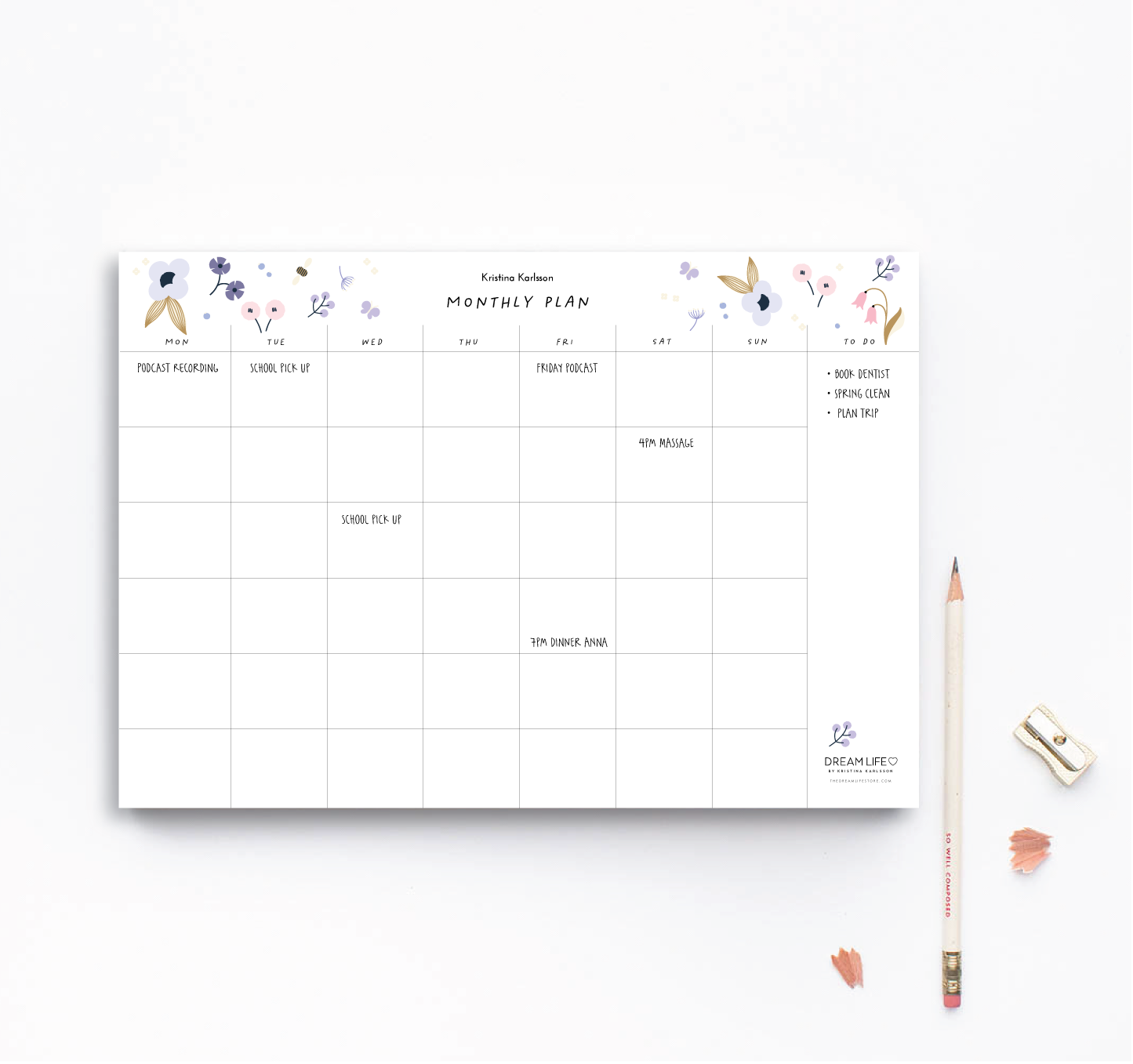 A4 Monthly Notepad - Spring - Lilac – Dream Life