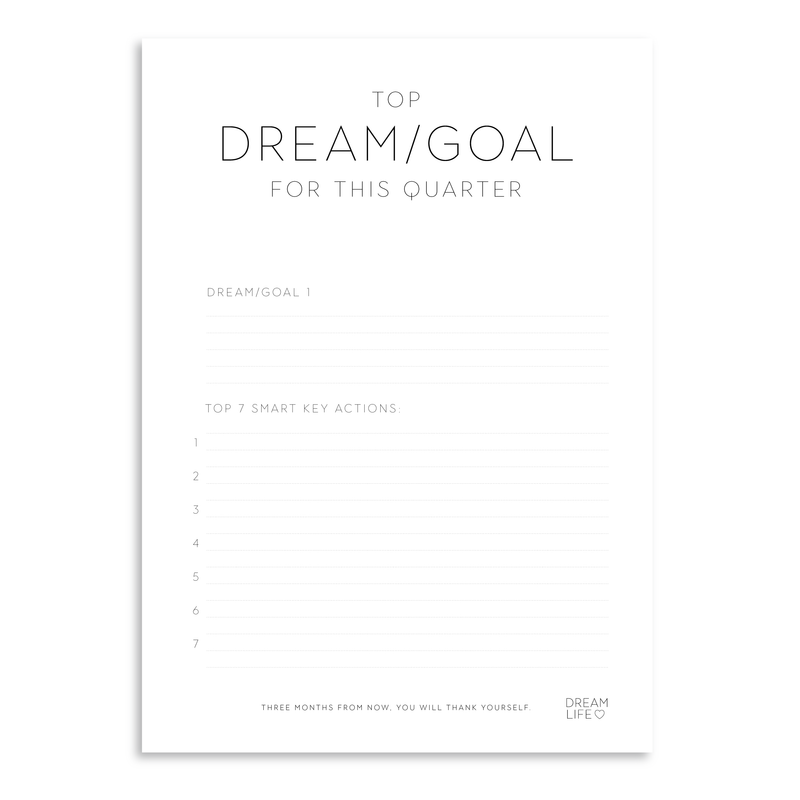 TOP 3 DREAMS/GOALS FOR THE QUARTER Downloadable PDF