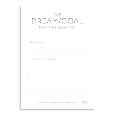 TOP 3 DREAMS/GOALS FOR THE QUARTER Downloadable PDF