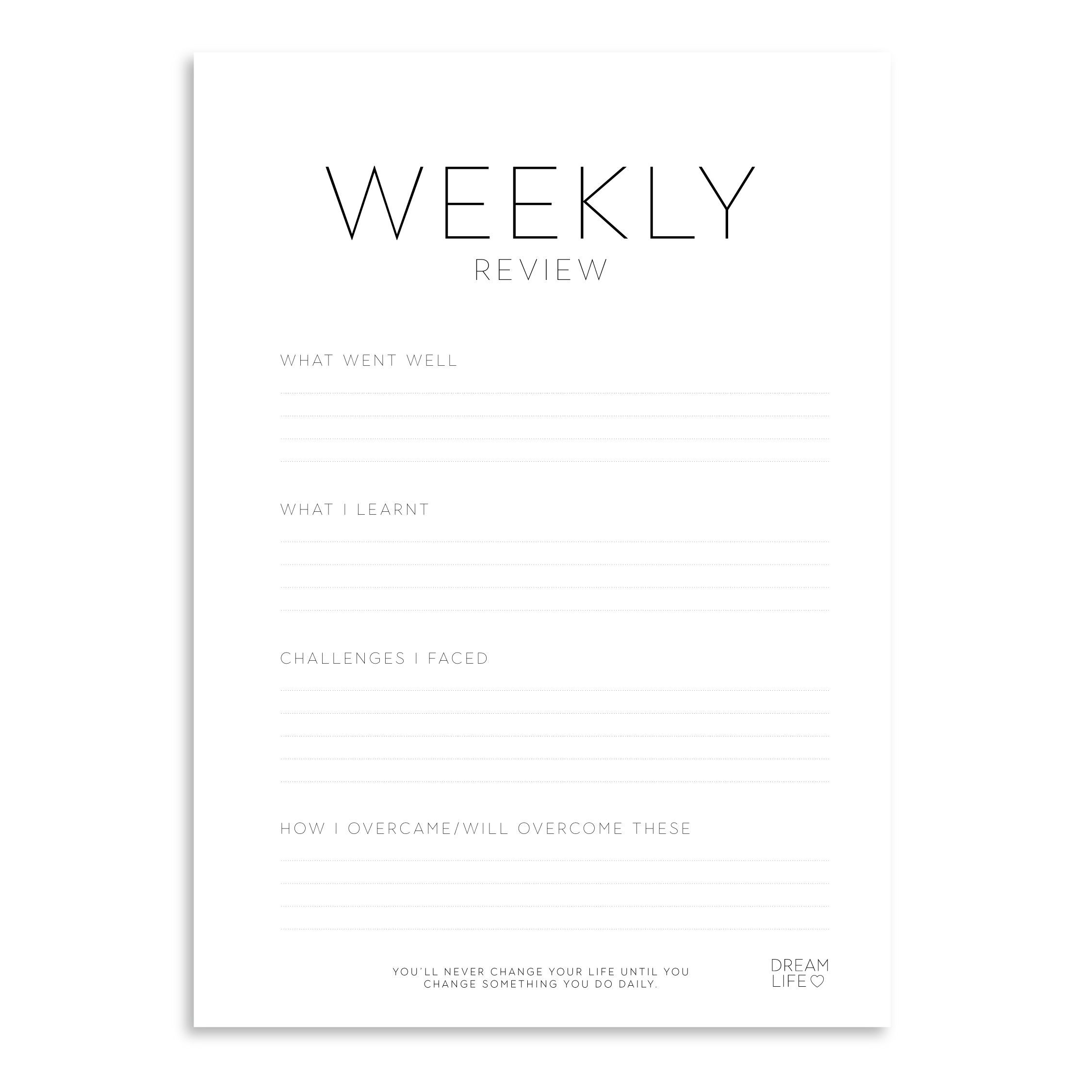 Week Review Layout WEEKLY REVIEW Downloadable PDF – Dream Life